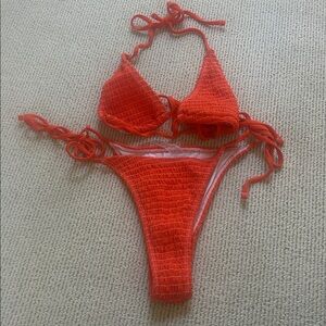 Vibrant Red Textured Bikini Set